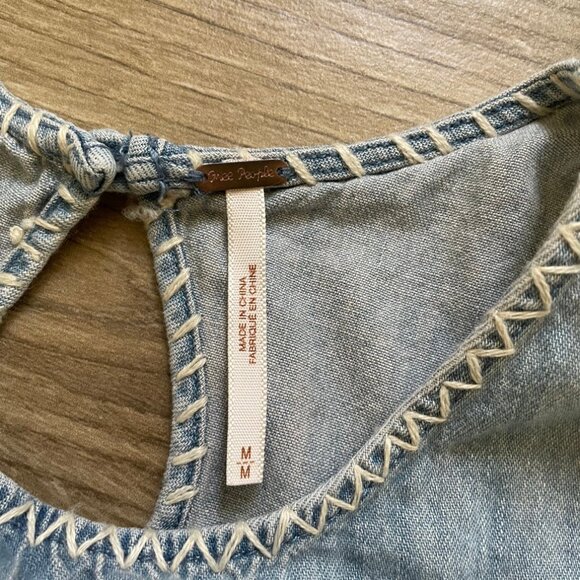 Free People Dress Womens M Denim Lightweight Embroidered Sun Mini Sleeveless - Picture 5 of 11